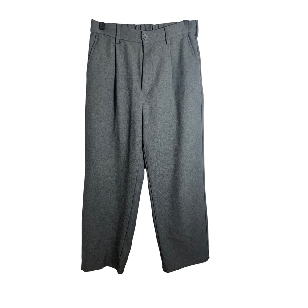 GU Mens Pleated Wide Leg Trousers Charcoal Grey Elastic Waist 828-461670 Size S